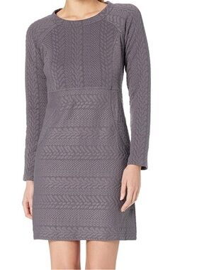 Prana Women's Grey Textured Long-Sleeve Dress size L